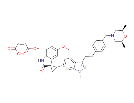 Molecular Structure of 1616420-30-4 ((1R,2S)-(E)-2-(3-(4-((cis-2,6-dimethylmorpholino)methyl)styryl)-1H-indazol-6-yl)-5‘-methoxyspiro[cyclopropane-1,3’-indolin]-2-one maleic acid)