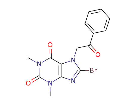 Molecular Structure of 19977-29-8 (8-bromo-1,3-dimethyl-7-(2-oxo-2-phenylethyl)-3,7-dihydro-1H-purine-2,6-dione)