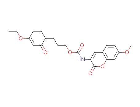 Molecular Structure of 871927-37-6 (3-(4-Ethoxy-2-oxocyclohex-3-enyl)propyl-7-methoxy-2-oxo-2H-chromen-3-ylcarbamate)