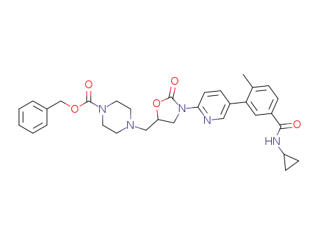 benzyl 4-((3-(5-(5-(cyclopropylcarbamoyl)-2-methylphenyl)pyridin-2-yl)-2-oxooxazolidin-5-yl)methyl)piperazine-1-carboxylate
