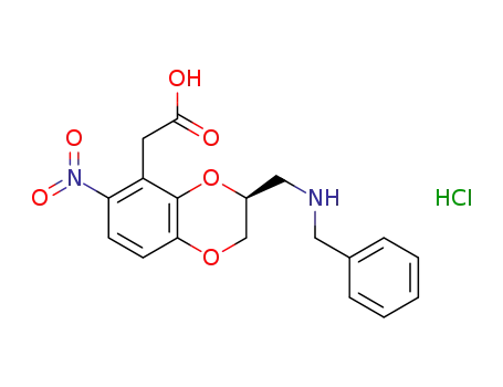 Molecular Structure of 1064662-87-8 ({(3S)-3-[(benzylamino)methyl]-6-nitro-2,3-dihydro-1,4-benzodioxin-5-yl}acetic acid hydrochloride)