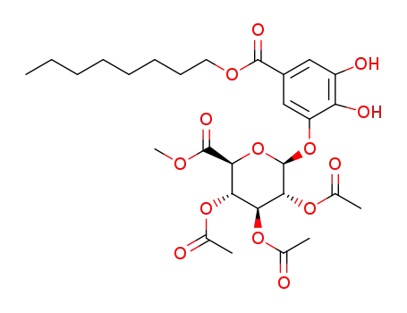 Molecular Structure of 1329454-93-4 (octyl 3-O-(methyl-2,3,4-tri-O-acetyl-β-D-glucopyranosyluronate)-4,5-dihydroxybenzoate)