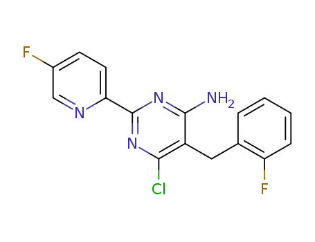 Molecular Structure of 1269626-48-3 (6-chloro-5-(2-fluoro-benzyl)-2-(5-fluoro-pyridin-2-yl)-pyrimidin-4-ylamine)