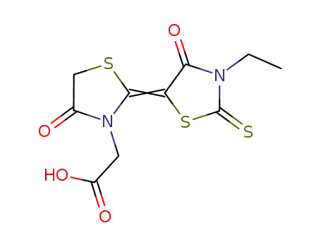Molecular Structure of 872416-43-8 (3-Thiazolidineacetic acid, 2-(3-ethyl-4-oxo-2-thioxo-5-thiazolidinylidene)-4-oxo-)