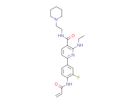 Molecular Structure of 1246494-99-4 (6-(4-Acryloylamino-3-fluorophenyl)-2-ethylamino-N-[2-(piperidin-1-yl)ethyl]-nicotinamide)