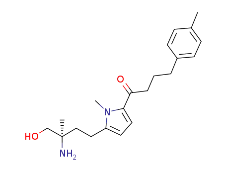 Molecular Structure of 827344-05-8 (1-Butanone,
1-[5-[(3R)-3-amino-4-hydroxy-3-methylbutyl]-1-methyl-1H-pyrrol-2-yl]-4-(
4-methylphenyl)-)
