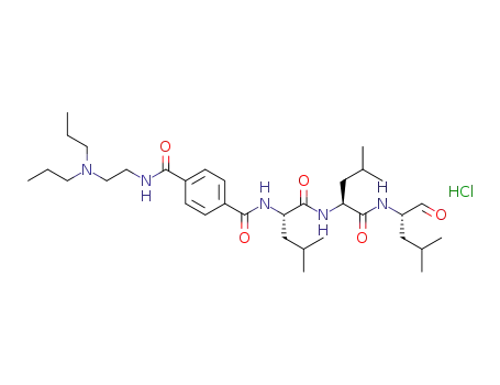 Molecular Structure of 1346804-57-6 (N<sub>1</sub>-(2-(dipropylamino)ethyl)-N<sub>4</sub>-((S)-4-methyl-1-((S)-4-methyl-1-((S)-4-methyl-1-oxopentan-2-ylamino)-1-oxopentan-2-ylamino)-1-oxopentan-2-yl)terephthalamide hydrochloride)