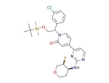 1-((S)-2-(tert-butyldimethylsilyloxy)-1-(3-chlorophenyl)ethyl)-4-(2-(((3S,4S)-3-fluorotetrahydro-2H-pyran-4-yl)amino)pyrimidin-4-yl)pyridin-2(1H)-one