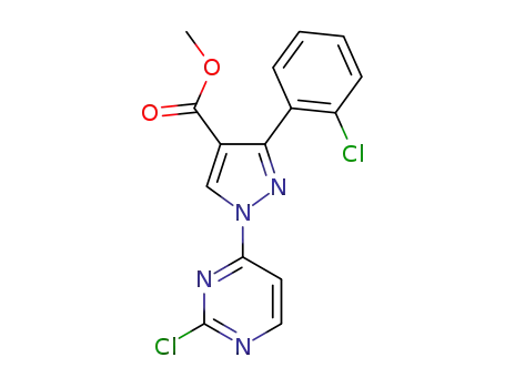 Molecular Structure of 1445890-31-2 (methyl 3-(2-chlorophenyl)-1-(2-chloropyrimidin-4-yl)-1H-pyrazole-4-carboxylate)