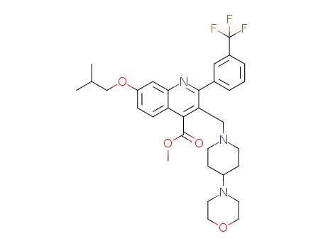 Molecular Structure of 1336966-25-6 (methyl 7-[(2-methylpropyl)oxy]-3-{[4-(4-morpholinyl)-1-piperidinyl]methyl}-2-[3-(trifluoromethyl)phenyl]-4-quinolinecarboxylate)