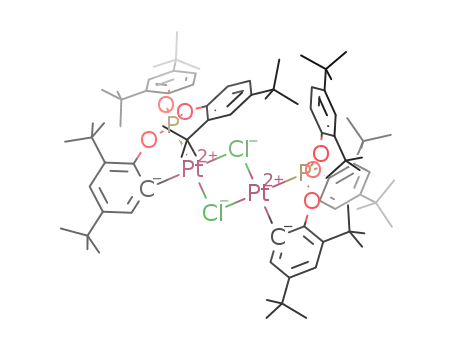 Molecular Structure of 609842-83-3 ([{Pt-(μ-Cl){κ<sup>2</sup>-P,C-P(OC<sub>6</sub>H<sub>2</sub>-2,4-<sup>t</sup>Bu<sub>2</sub>)(OC<sub>6</sub>H<sub>3</sub>-2,4-<sup>t</sup>Bu<sub>2</sub>)<sub>2</sub>}}<sub>2</sub>])