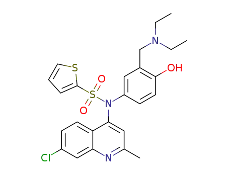 Molecular Structure of 1446350-18-0 (N-(7-chloro-2-methylquinolin-4-yl)-N-(3-((diethylamino)methyl)-4-hydroxyphenyl) thiophene-2-sulfonamide)
