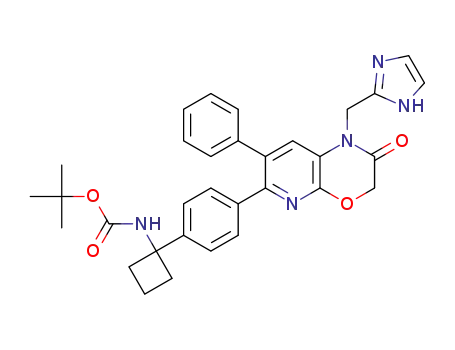 Molecular Structure of 1313440-44-6 (tert-butyl (1-(4-(1-((1H-imidazol-2-yl)methyl)-2-oxo-7-phenyl-2,3-dihydro-1H-pyrido[2,3-b][1,4]oxazin-6-yl)phenyl)cyclobutyl)carbamate)