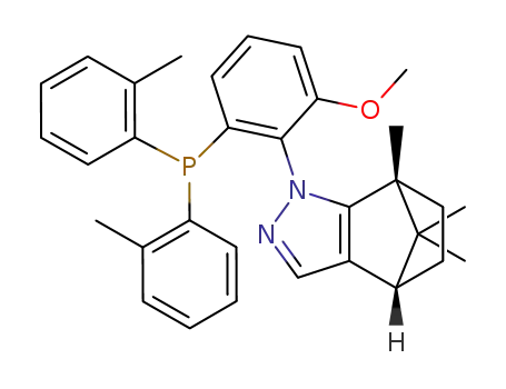 Molecular Structure of 1353056-16-2 ((4S,7R)-7,8,8-trimethyl-1-[2-(di-o-tolylphosphino)-6-methoxyphenyl]-4,5,6,7-tetrahydro-4,7-methano-1H-indazole)