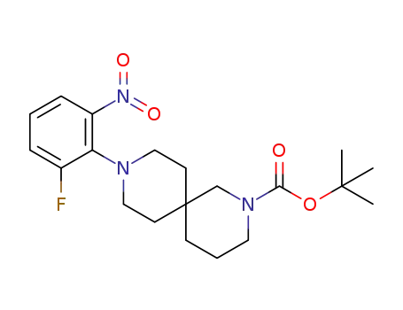 Molecular Structure of 1350918-44-3 (tert-butyl 9-(2-fluoro-6-nitrophenyl)-2,9-diazaspiro[5.5]undecane-2-carboxylate)