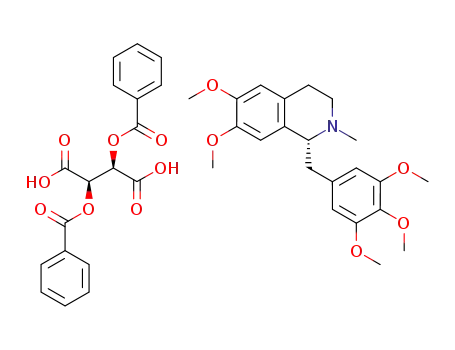 Molecular Structure of 104832-01-1 (Butanedioic acid, 2,3-bis(benzoyloxy)-, [R-(R*,R*)]-, compd. with (R)-1,2,3,4-tetrahydro-6,7-dimethoxy-2-methyl-1-[(3,4,5-trimethoxyphen yl)methyl]isoquinoline (1:1))