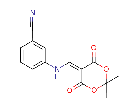 Molecular Structure of 1186230-83-0 (3-(((2,2-dimethyl-4,6-dioxo-1,3-dioxan-5-ylidene)methyl)amino)benzonitrile)
