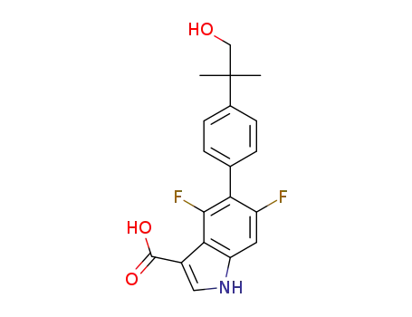 Molecular Structure of 1467057-80-2 (4,6-difluoro-5-[4-(1-hydroxy-2-methylpropan-2-yl)phenyl]-1H-indole-3-carboxylic acid)