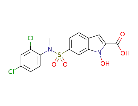 Molecular Structure of 1350916-22-1 (6-(N-(2,4-dichlorophenyl)-N-methylsulfamoyl)-1-hydroxy-1H-indole-2-carboxylic acid)