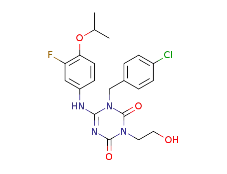 1-(4-chlorobenzyl)-6-(3-fluoro-4-isopropoxyphenylamino)-3-(2-hydroxyethyl)-1,3,5-triazine-2,4(1H,3H)-dion