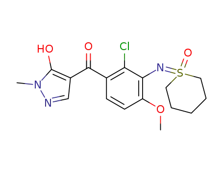 Molecular Structure of 1207341-28-3 (2-chloro-1-[(5-hydroxy-1-methylpyrazole-4-yl)carbonyl]-4-methoxy-3-(1-oxothianylideneamino)benzene)