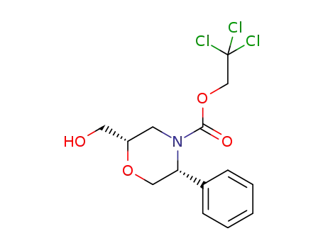 Molecular Structure of 1349829-39-5 ((2S,5R)-2,2,2-trichloroethyl 2-(hydroxymethyl)-5-phenylmorpholine-4-carboxylate)