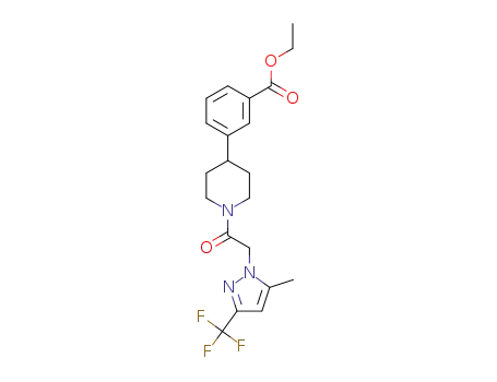 Molecular Structure of 1263776-11-9 (3-{1-[2-(5-methyl-3-trifluoromethyl-pyrazol-1-yl)-acetyl]-piperidin-4-yl}-benzoic acid ethyl ester)