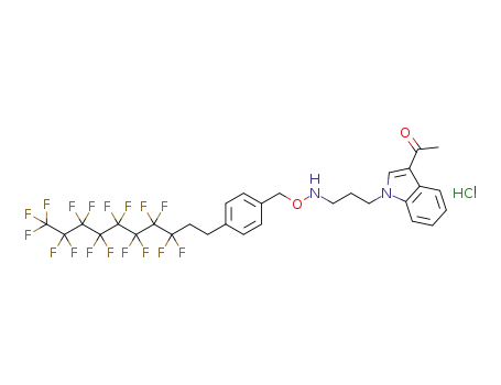 Molecular Structure of 1313585-60-2 (1-(1-(3-(((4-(2-perfluoroctylethyl)benzyl)oxy)amino)propyl)-1H-indol-3-yl)ethanone hydrochloride)