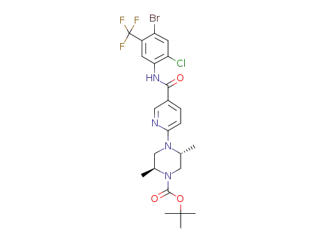 Molecular Structure of 1374892-35-9 ((2S,5R)-4-[5-(4-bromo-2-chloro-5-trifluoromethyl-phenylcarbamoyl)-pyridin-2-yl]-2,5-dimethyl-piperazine-1-carboxylic acid tert-butyl ester)