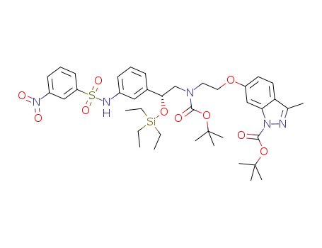 Molecular Structure of 1283126-30-6 ((R)-tert-butyl 6-(2-(tert-butoxycarbonyl-(2-(3-(3-nitrophenylsulfonamide)phenyl)-2-(triethylsilyloxy)ethyl)amino)ethoxy)-3-methylindazole-1-carboxylate)