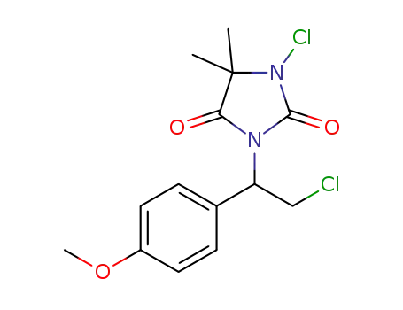Molecular Structure of 1332928-55-8 (1-chloro-3-(2-chloro-1-(4-methoxyphenyl)ethyl)-5,5-dimethylimidazolidine-2,4-dione)