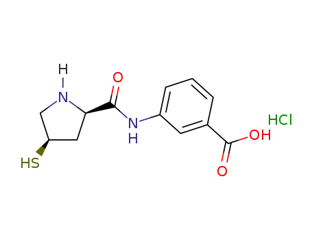 Molecular Structure of 219909-83-8 (3-[(2S,4S)-4-Mercaptopyrrolidine-2-carboxamido]benzoic acid hydrochloride)