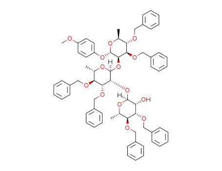 p-methoxyphenyl (3,4-di-O-benzyl-α-L-rhamnopyranosyl)-(1→2)-(3,4-di-O-benzyl-α-L-rhamnopyranosyl)-(1→2)-3,4-di-O-benzyl-α-L-rhamnopyranoside