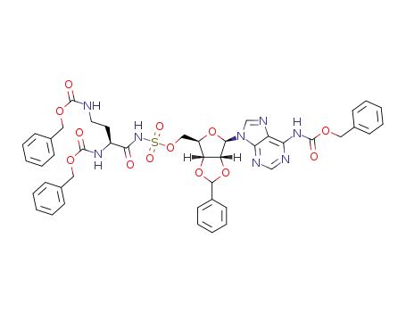 Molecular Structure of 1356085-24-9 (6-N-benzyloxycarbonyl-2',3'-O-benzylidene-5'-O-[N-(2,4-di(benzyloxycarbonylamino)-L-butyryl)sulfamoyl]adenosine)