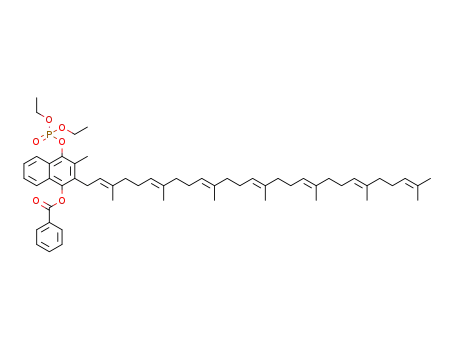 Molecular Structure of 1453189-03-1 (4-((diethoxyphosphoryl)oxy)-2-((2E,6E, 10E,14E,18E,22E)-3,7,11,15,19,23,27-heptamethyloctacosa-2,6,10,14,18,22,26-heptaen-1-yl)-3-methylnaphthalen-1-yl benzoate)