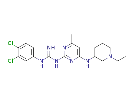 Molecular Structure of 21062-28-2 (1-(3,4-dichlorophenyl)-2-[4-[(1-ethyl-3-piperidyl)amino]-6-methyl-pyrimidin-2-yl]guanidine)