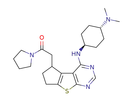 Molecular Structure of 1388893-71-7 (2-(4-(((1r,4r)-4-(dimethylamino)cyclohexyl)amino)-6,7-dihydro-5H-cyclopenta[4,5]thieno[2,3-d]pyrimidin-5-yl)-1-(pyrrolidin-1-yl)ethanone)