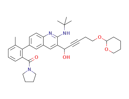Molecular Structure of 1319197-00-6 ((2-(2-(tert-butylamino)-3-(1-hydroxy-5-(tetrahydro-2H-pyran-2-yloxy)pent-2-ynyl)quinolin-6-yl)-3-methylphenyl)(pyrrolidin-1-yl)methanone)