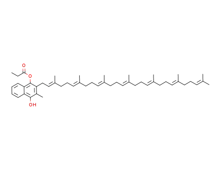 Molecular Structure of 1453189-08-6 (2-((2E,6E,10E,14E,18E,22E)-3,7,11,15,19,23,27-heptamethyloctacosa-2,6,10,14,18,22,26-heptaen-1-yl)-4-hydroxy-3-methylnaphthalen-1-yl propionate)