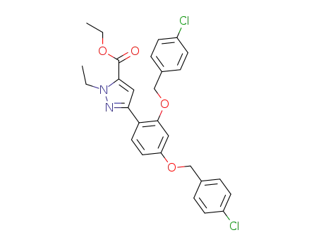 Molecular Structure of 821780-60-3 (1H-Pyrazole-5-carboxylic acid,
3-[2,4-bis[(4-chlorophenyl)methoxy]phenyl]-1-ethyl-, ethyl ester)