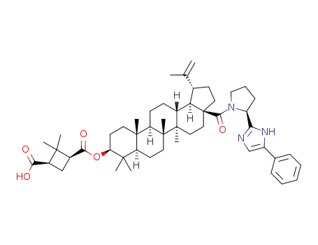 (1S,3R)-2,2-dimethyl-3-((((1R,3aS,5aR,5bR,7aR,9S,11aR,11bR,13aR,13bR)-5a,5b,8,8,11a-pentamethyl-3a-((S)-2-(5-phenyl-1H-imidazol-2-yl)pyrrolidine-1-carbonyl)-1-(prop-1-en-2-yl)icosahydro-1H-cyclopenta[a]chrysen-9-yl)oxy)carbonyl)cyclobutane-1-carboxylic acid