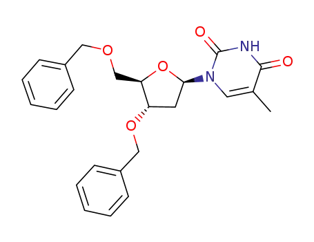 Molecular Structure of 78138-02-0 (1-(3,5-di-O-benzyl-2-deoxy-β-D-erythro-pentofuranosyl)thymine)