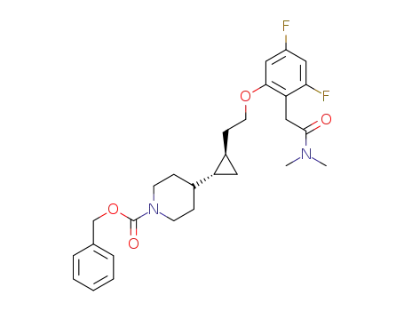 Molecular Structure of 1588945-08-7 (benzyl 4-((1R,2R)-2-(2-(2-(2-(dimethylamino)-2-oxoethyl)-3,5-difluorophenoxy)ethyl)cyclopropyl)piperidine-1-carboxylate)