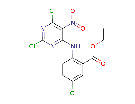 Molecular Structure of 1542549-21-2 (ethyl 5-chloro-2-[(2,6-dichloro-5-nitropyrimidin-4-yl)amino]benzoate)