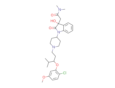 Molecular Structure of 1616852-00-6 (2-(1-(1-(3-(2-chloro-5-methoxyphenoxy)-4-methylpentyl)piperidin-4-yl)-3-hydroxy-2-oxoindolin-3-yl)-N,N-dimethylacetamide)