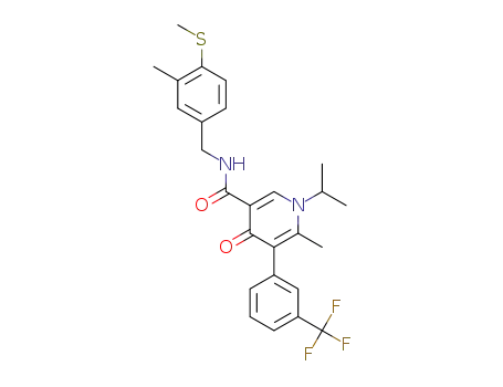 Molecular Structure of 1570084-78-4 (1-isopropyl-6-methyl-4-oxo-5-(3-(trifluoromethyl)phenyl)-1,4-dihydropyridine-3-carboxylic acid 3-methyl-4-(methylsulfanyl)benzylamide)