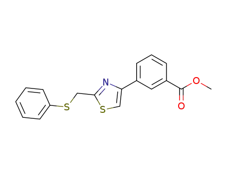 Molecular Structure of 1600528-12-8 (3-[2-(phenylthiomethyl)thiazol-4-yl]benzoic acid methyl ester)