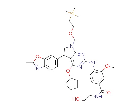 4-((4-(cyclopentyloxy)-5-(2-methylbenzo[d]oxazol-6-yl)-7-((2-(trimethylsilyl)ethoxy)methyl)-7H-pyrrolo[2,3-d]pyrimidin-2-yl)amino)-N-(2-hydroxyethyl)-3-methoxybenzamide