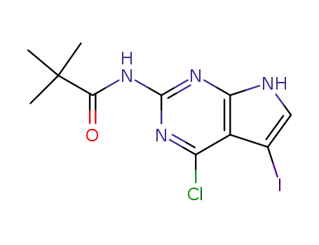 Molecular Structure of 149765-16-2 (Propanamide, N-(4-chloro-5-iodo-7H-pyrrolo[2,3-d]pyrimidin-2-yl)-2,2-dimethyl-)