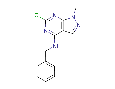 Molecular Structure of 5417-98-1 (N-benzyl-6-chloro-1-methyl-1H-pyrazolo[3,4-d]pyrimidin-4-amine)